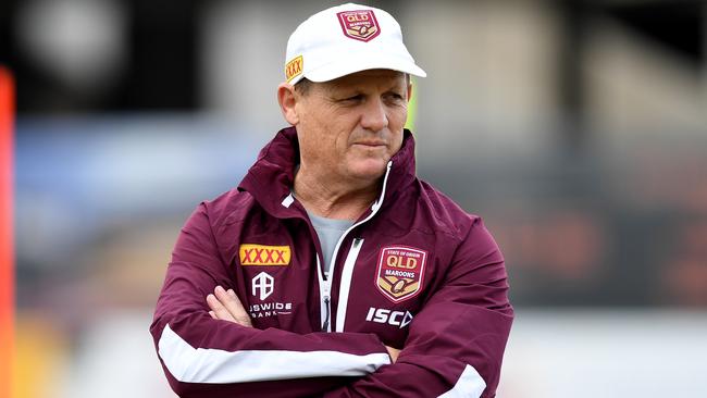 BRISBANE, AUSTRALIA - JULY 05: Coach Kevin Walters watches on during a Queensland Maroons State of Origin training session at Langlands Park on July 05, 2019 in Brisbane, Australia. (Photo by Bradley Kanaris/Getty Images)