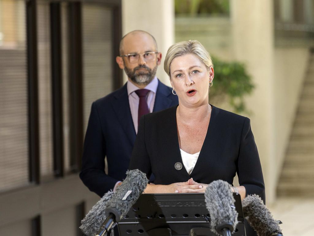 Minister for Child Safety Amanda Camm and Treasurer David Janetzki speak to the media at Queensland Parliament, Brisbane, Tuesday, January 14, 2025 - Picture: Richard Walker