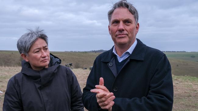 Richard Marles and Penny Wong watch ADF troops train Ukrainian recruits. Picture: Jacquelin Magnay.