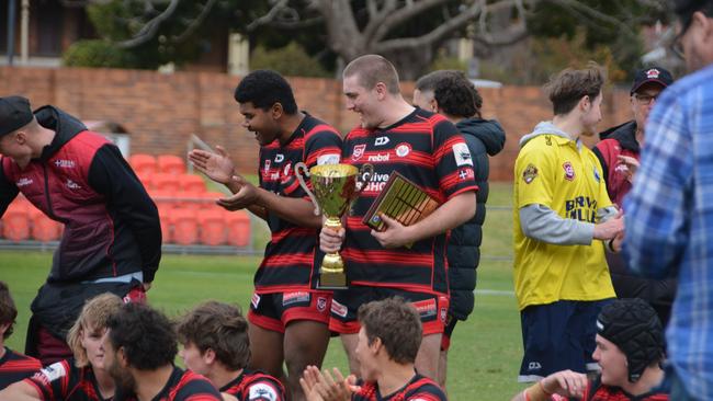 Valley's U19s cheering for Jacob Robinson as he was announced Player of the Match.