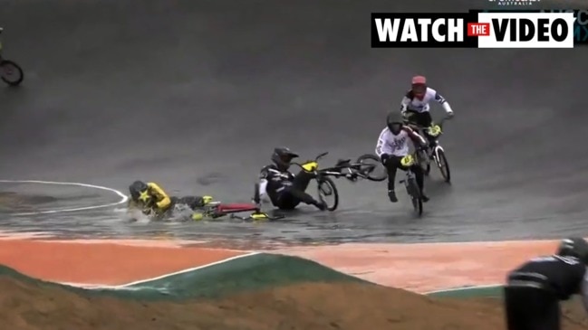 Riders crash at Sam Willoughby BMX track