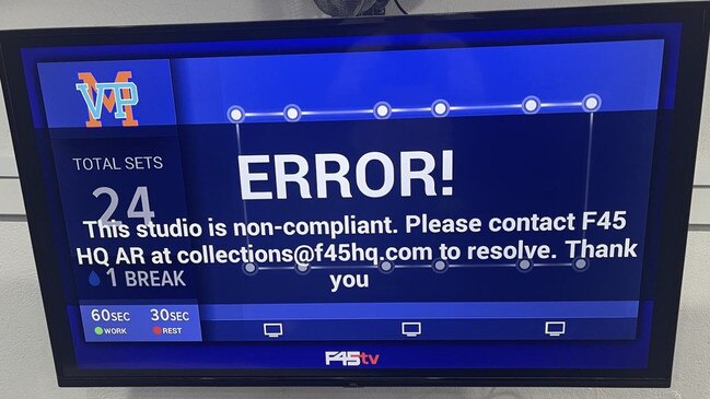 The error message on a closed down F45 gym. Picture: Supplied to news.com.au