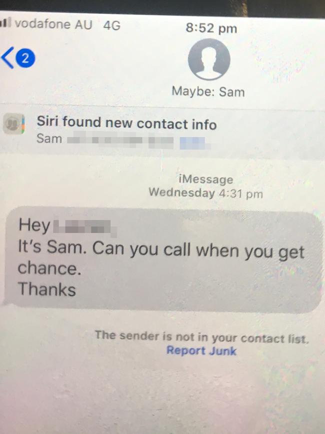 The text message Burgess sent the Melbourne woman.