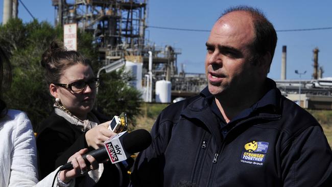 Ben Davis secretary of the Victorian branch of the Australian Workers Union talks to the media. Picture: Supplied