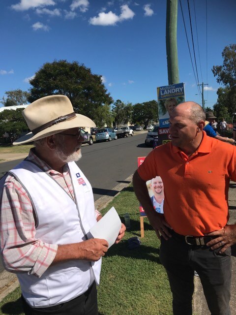 One Nations Wade Rothery and Katter's Australian Party's George Birkbeck are spending the day campaigning at North Rocky State School