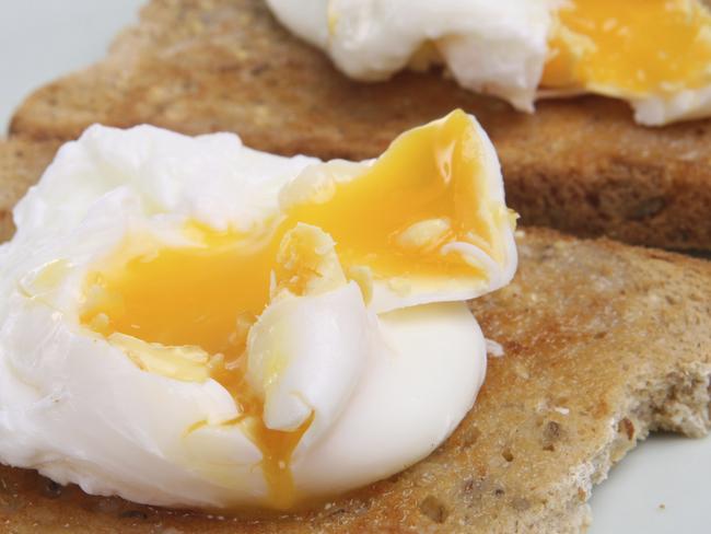 Poached eggs on buttered wholemeal toast