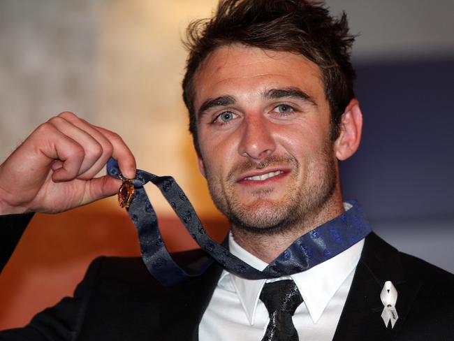 2012: Essendon’s Jobe Watson with his Brownlow Medal. Picture: NewsCorp <a href="http://www.heraldsun.com.au/entertainment/brownlow-red-carpet" target="_blank">MORE BROWNLOW COVERAGE</a>