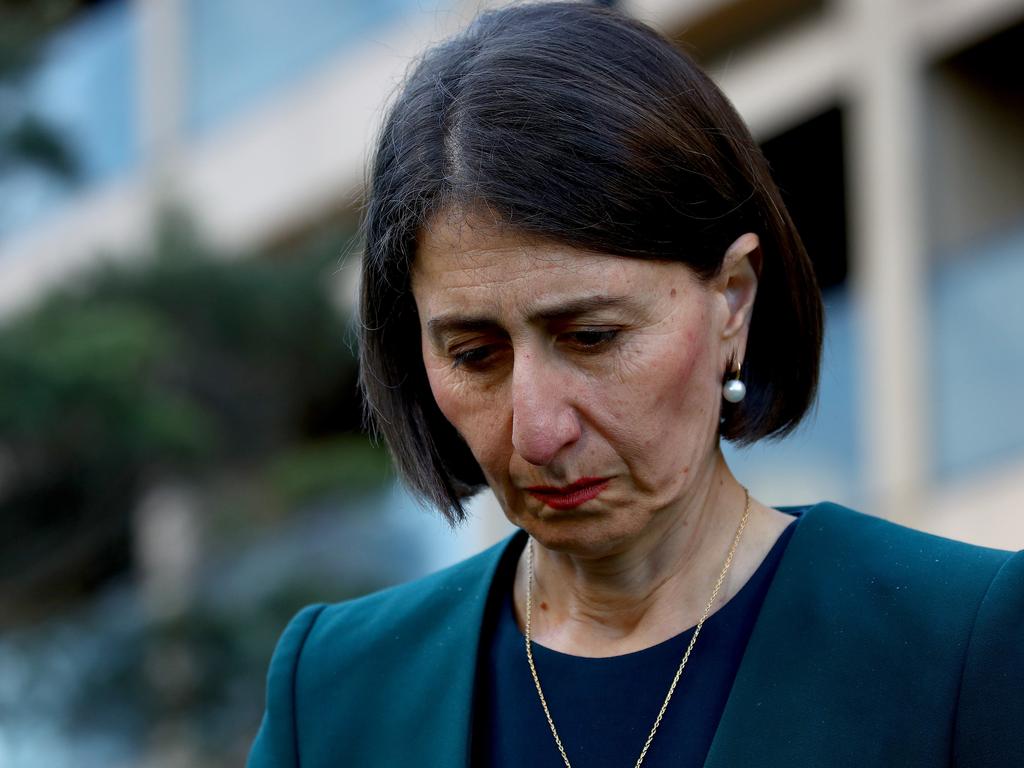 Premier Gladys Berejiklian holds a press conference at Parliament House after appearing before ICAC. Picture: Toby Zerna