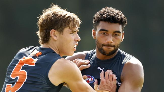 Aaron Cadman and Callum Brown during the GWS Giants training on April 18, 2024. Photo by Phil Hillyard(Image Supplied for Editorial Use only - **NO ON SALES** - Â©Phil Hillyard )