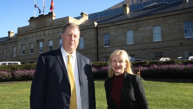 Tasmania's new independent MPs Lara Alexander and John Tucker, pictured outside Parliament House, Hobart. Picture: Matthew Denholm / The Australian