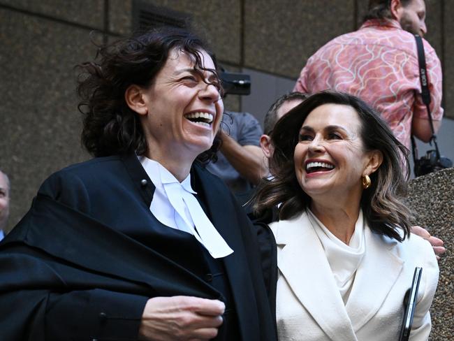 Barrister Sue Chrysanthou KC (left), and Lisa Wilkinson depart the Federal Court of Australia in Sydney, Monday, April 15, 2024. Federal Court Justice Michael Lee has found Bruce Lehrmann most likely raped Brittany Higgins in Parliament House, losing the 28-year-old a defamation lawsuit brought against Network 10. (AAP Image/Bianca De Marchi) NO ARCHIVING