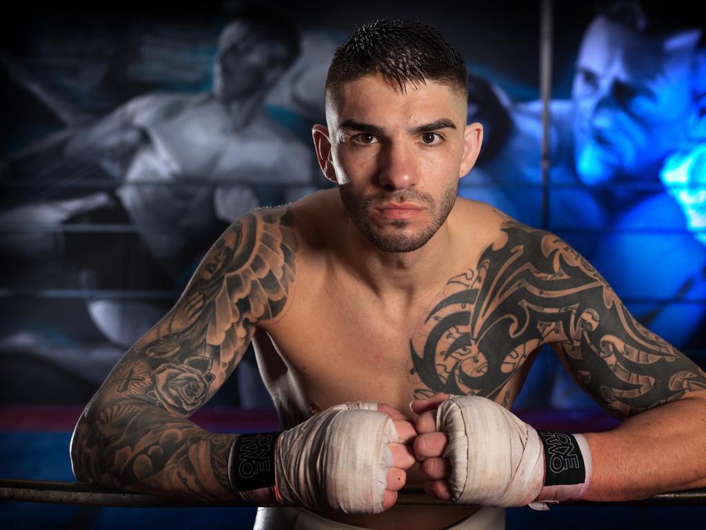 (CONTACT PICTURE DESK BEFORE USE) Boxer Michael Zerafa training at his gym ahead of fight with Tim Tsuzu. Picture: Tony Gough