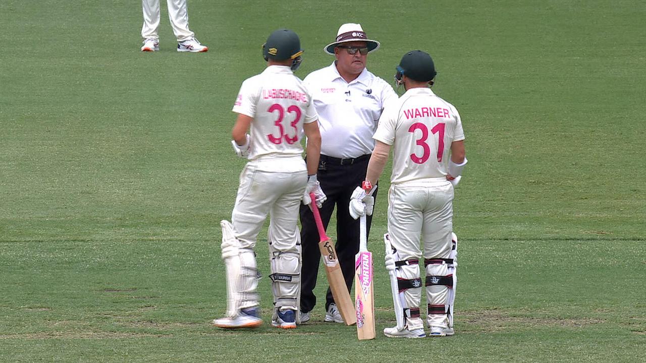 Warner and Labuschagne questioned umpire Marais Erasmus over the rare ruling.