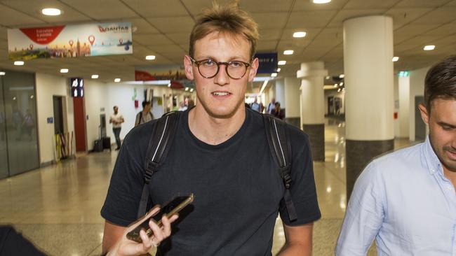 Mack Horton has touched down at Melbourne Airport..Picture:Rob Leeson.