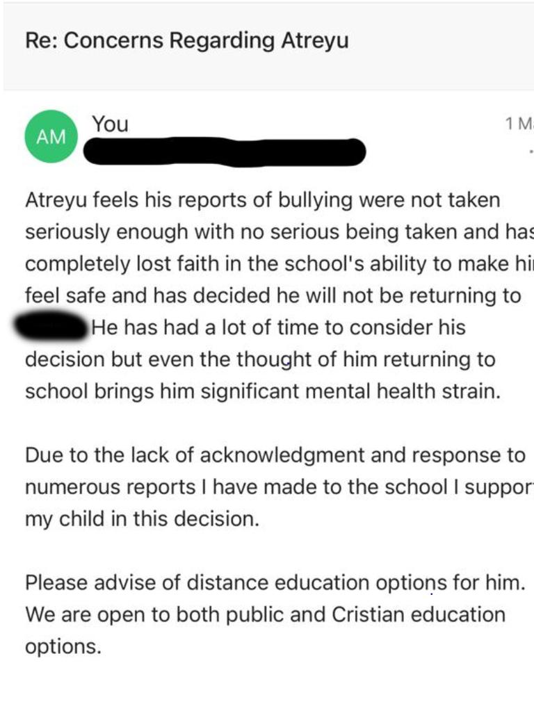 Advising the school that Atreyu would not be returning.