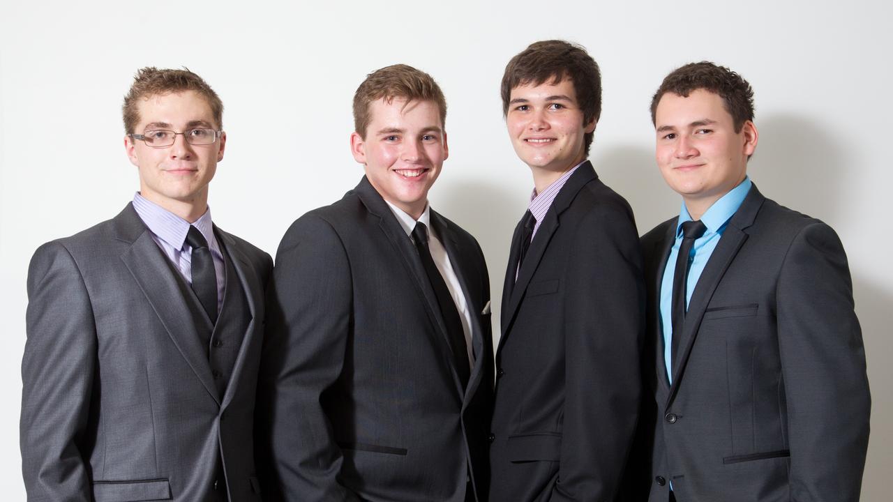 Henry Beirne, Matt Vaughan, Roley Deer and Bryce Weeks at the 2012 Kormilda College formal. Picture: SHANE EECEN / NT NEWS