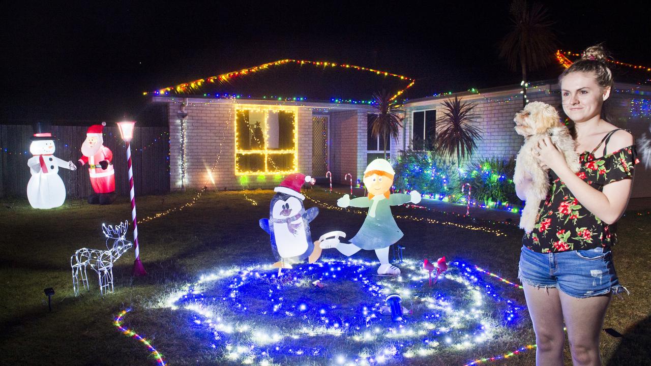 Coralie Charles and Charlie the maltese cross poodle with her Kearney St Christmas lights display. Monday, 4th Dec, 2018.