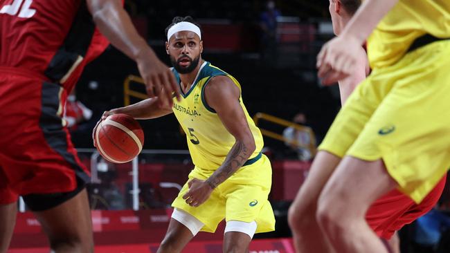 Patty Mills in action against Germany. Picture: AFP