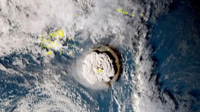 Footage of the volcanic eruption taken by Japan's Himawari-8 satellite. Picture: AFP/ National Institute of Information and Communications (Japan).