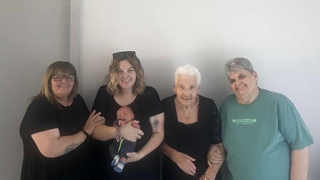 Five generations Londa Smith, Courtney Bottrell, Harrison Bottrell, Ann Skinner and Lila Skinner. Photo: Supplied.