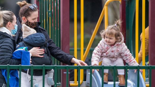 Jesinta Franklin keeps a close eye on Tullulah at the playground.