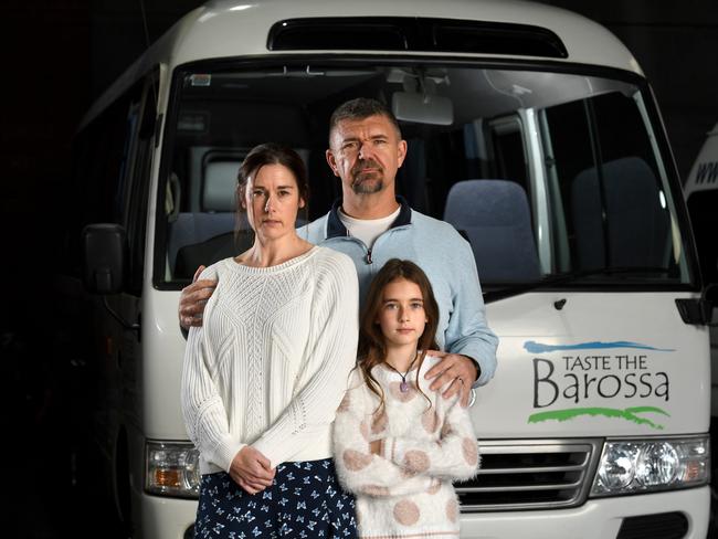 Dallas Coull with his wife Nikki and daughter Tamsin. One of Mr Coull’s employees broke the speed limit under the changed rules, incurring a $25,000 fine. Picture: Tricia Watkinson