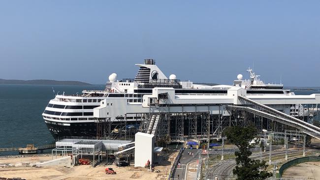 Holland America Line cruise ship MS Maasdam docked in Gladstone on November 19, 2019. Also pictured is construction site of East Shores stage 1B.