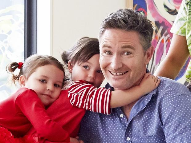 **MUST CREDIT. ONE-TIME USE ONLY**Comedian Dave Hughes and wife Holly Ife at home with their children (L-R) Tess, Sadie and Rafferty. Picture: Jessie Prince, thequarteracre.co