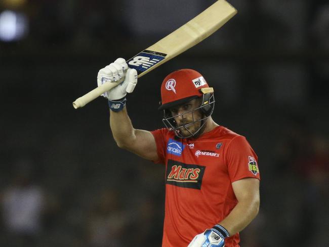 Aaron Finch in action during the BBL. Picture: Luke Hemer/Getty