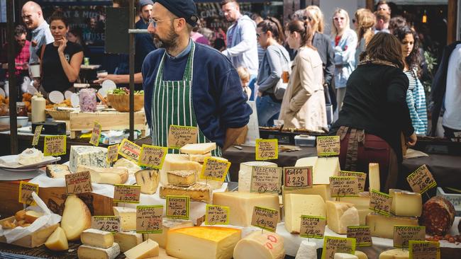 Cheese stall at Broadway Market in Hackney.