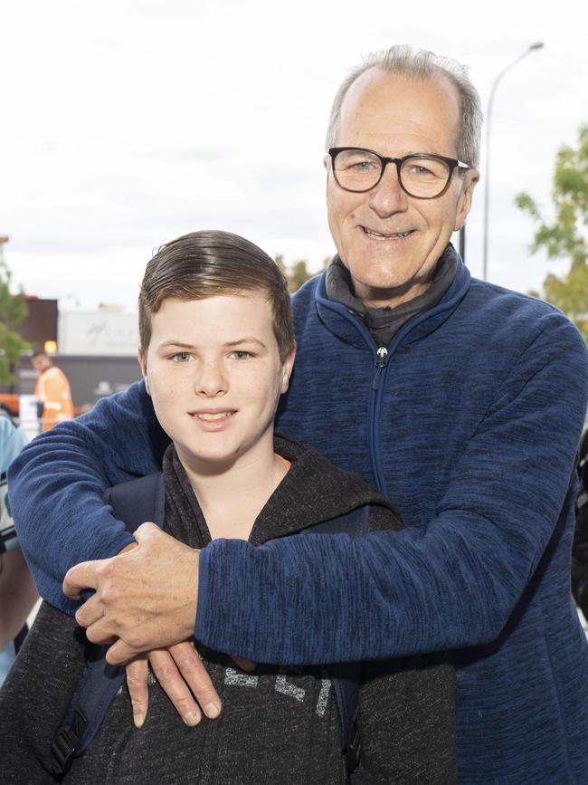 First passengers in line were John Paterson and grandson Asher O’Conner, 12. Picture: AAP/Matthew Vasilescu