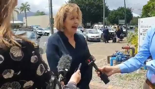 Goodstart CEO Julia Davison speaks outside the Cairns Courthouse