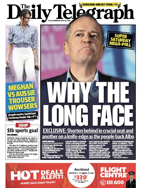 The front page of The Daily Telegraph for Monday, July 23, 2018.