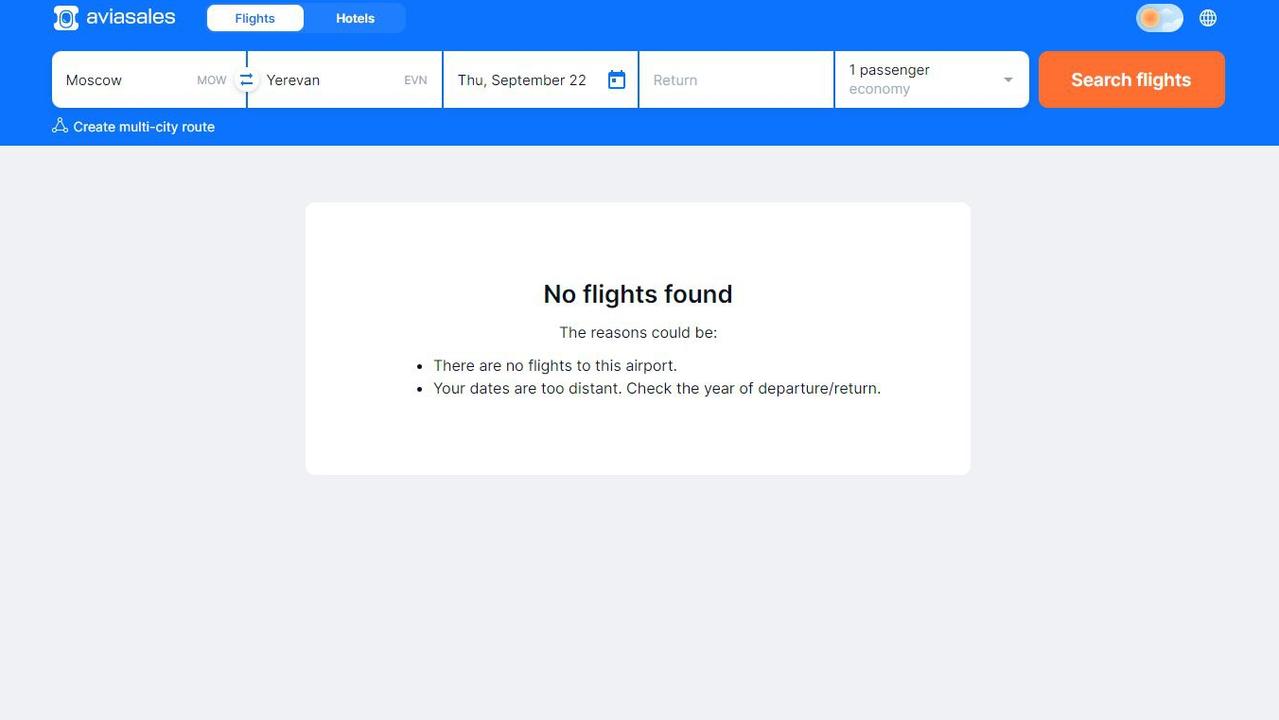 No flights from Moscow to Armenia on Thursday.