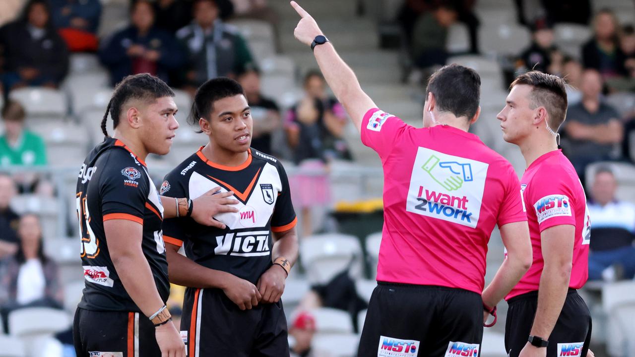 Magpies players sent off. Picture: Damian Shaw.