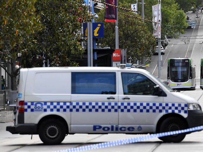 Police in Bourke Street Mall after the tragedy. Picture: AAP Image/Julian Smith