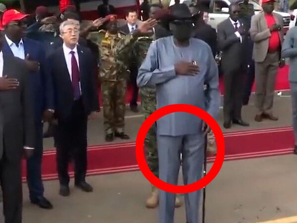 Footage shows President Salva Kiir appearing to wet himself. Picture: Twitter