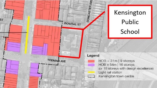 The proposed rezoning near Kensington Public School.