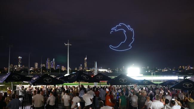 Crowds were treated to a drone and lights display. Picture: Supplied by Gold Coast Turf Club.