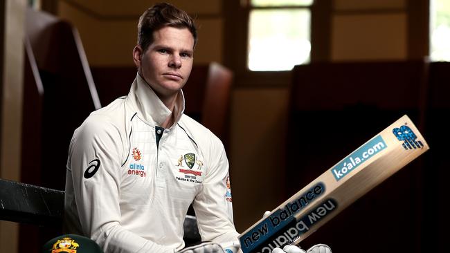 Star batsman Steve Smith has made some successful investments, including Koala.com as shown on his bat. Picture. Phil Hillyard