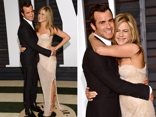 Justin Theroux and Jennifer Aniston arrive at the 2015 Vanity Fair Oscar Part. Pictures: AP