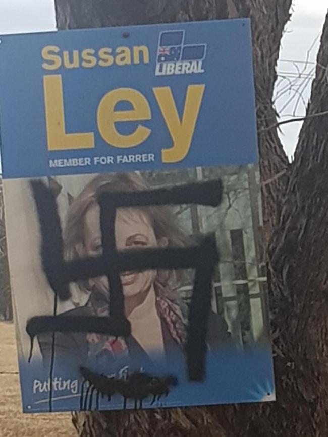 One of Sussan Ley’s defaced posters.