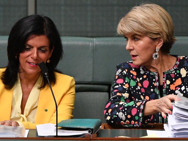 Julia Banks and former Liberal deputy leader Julie Bishop. Picture: AAP