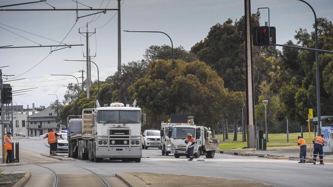 Major emergency response on Port Road after a container cracked on a truck, spilling chemicals on the road. Picture : RoyVPhotography.