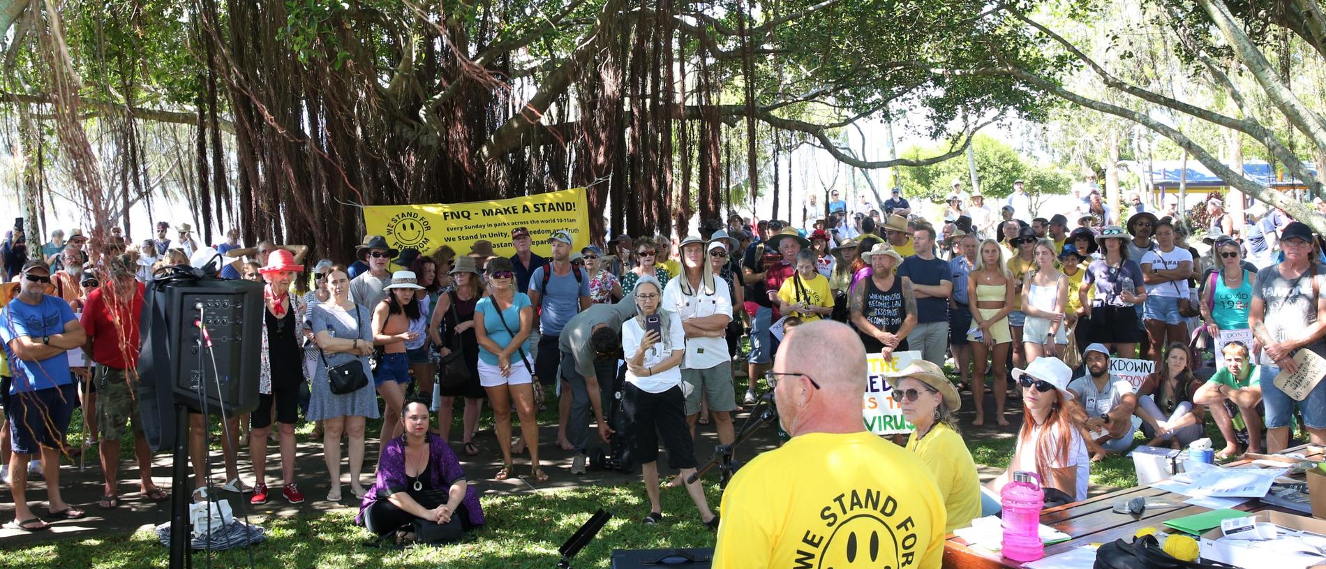 The Cairns We Stand For Freedom protest held on the Cairns Esplanade today. Picture: Peter Carruthers