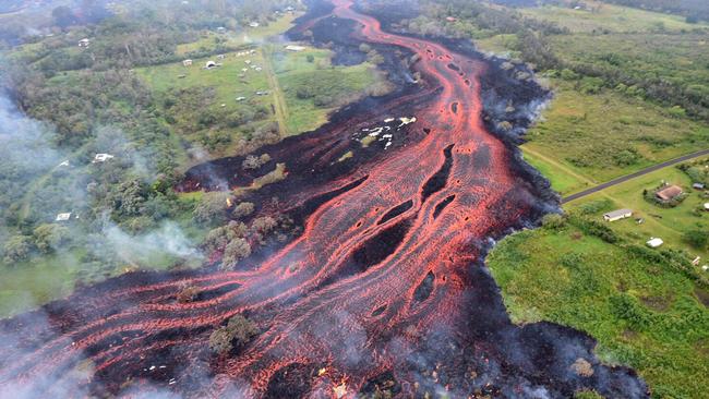 A handful of people were trapped when lava crossed a road on Friday.