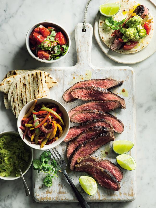 Skirt steak fajitas, from Meat: The Ultimate Companion.