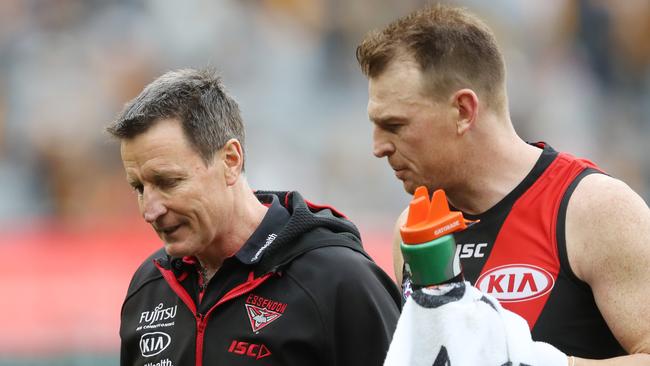 Essendon coach John Worsfold with Brendon Goddard. Pic: AAP