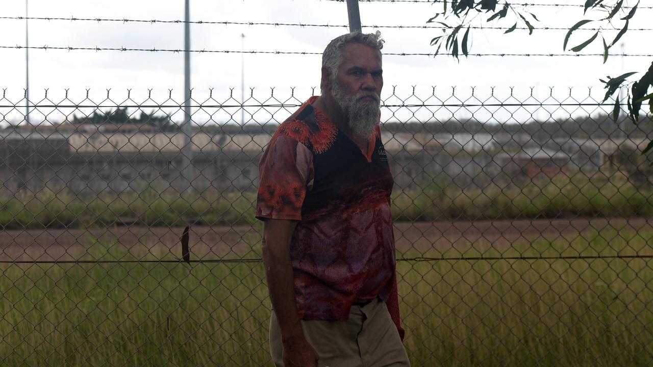 Larrakia Elder John Mills at the Invasion Day protests outside the notorious Don Dale Youth Detention Centre. Picture: (A)manda Parkinson