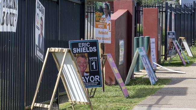 Polling day at the Pine Rivers State High School on Saturday. There are no volunteers handing out how to vote cards as the normally busy booth is quiet because of the Covid 19 outbreak. (AAP/Image Sarah Marshall)